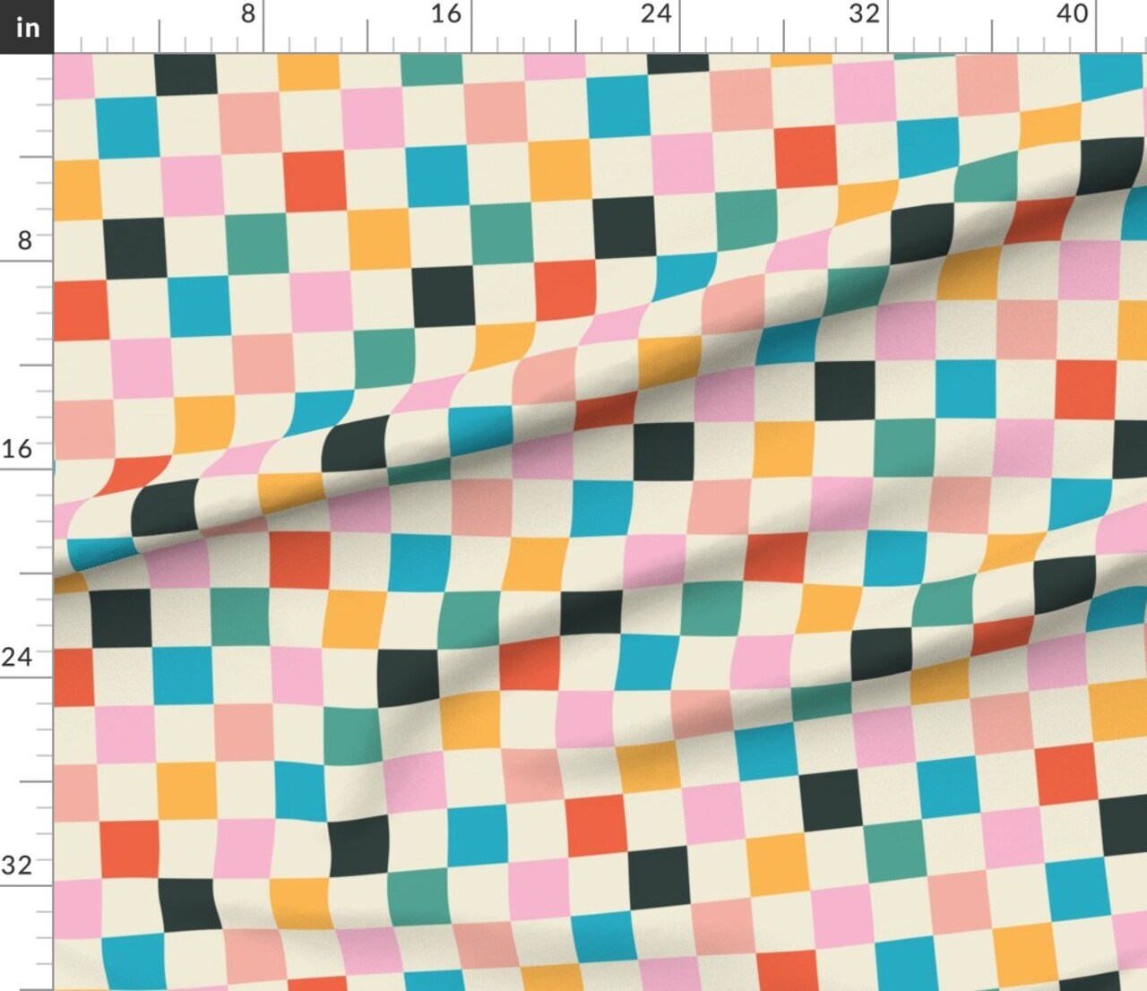Various Fabrics by the Yard or Fat Quarter Retro Checkerboard Pink Orange Modern Multicolor Checker Check Custom Printed Fabric by Spoonflower